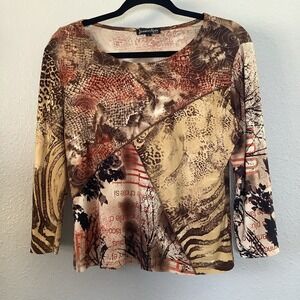 Y2K Patchwork Top L 2000s Animal Print‎ Bratzcore Artsy Bohemian Festival Fairy